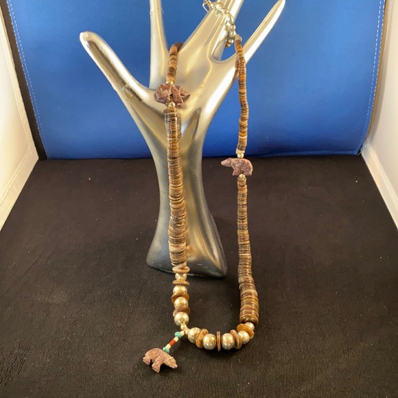 Santa Domingo bear necklace with  silver beads - Picture 1 of 7